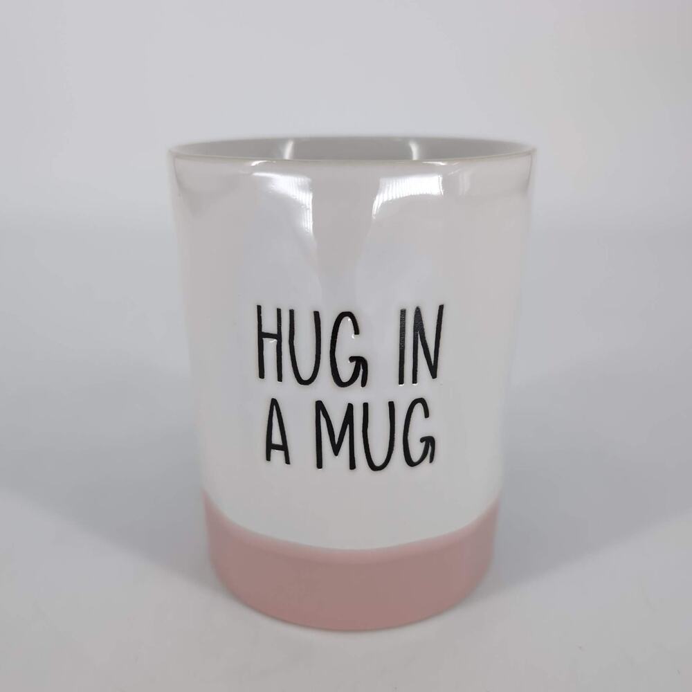 Hug In A Mug White and Pink Two Tone Ceramic Container for Succulents or Candles